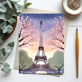 Eiffelturm in Bloom | Paris France Watercolor Postkarte
