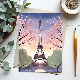 Eiffelturm in Bloom   Paris France Watercolor Postkarte