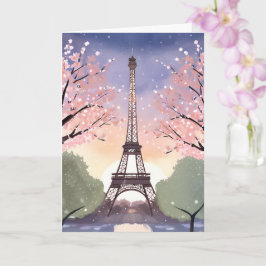 Eiffelturm in Blüte | Paris Frankreich Aquarell Karte