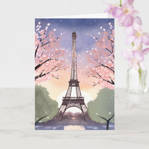 Eiffelturm in Blüte Paris Frankreich Aquarell Karte