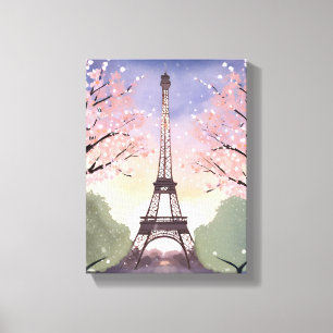 Eiffelturm in Blüte Paris Frankreich Aquarell Leinwanddruck
