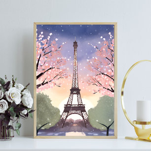 Eiffelturm in Blüte Paris Frankreich Aquarell Poster