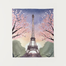 Eiffelturm in Blüte | Paris Frankreich Aquarell Wandteppich