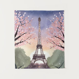 Eiffelturm in Blüte Paris Frankreich Aquarell Wandteppich