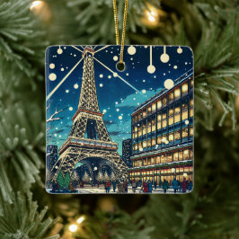 Eiffelturm in Paris, Frankreich zu Weihnachten Keramikornament