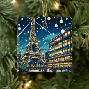 Eiffelturm in Paris, Frankreich zu Weihnachten Keramikornament