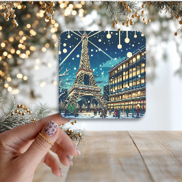 Eiffelturm in Paris, Frankreich zu Weihnachten Quadratischer Aufkleber
