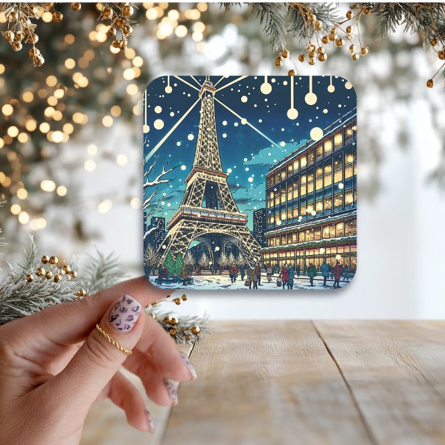 Eiffelturm in Paris, Frankreich zu Weihnachten Quadratischer Aufkleber (Von Creator hochgeladen)