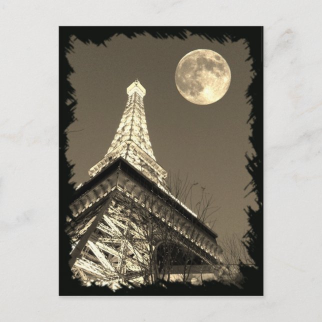 Eiffelturm in Paris Las Vegas unter Vollmond Postkarte (Vorderseite)