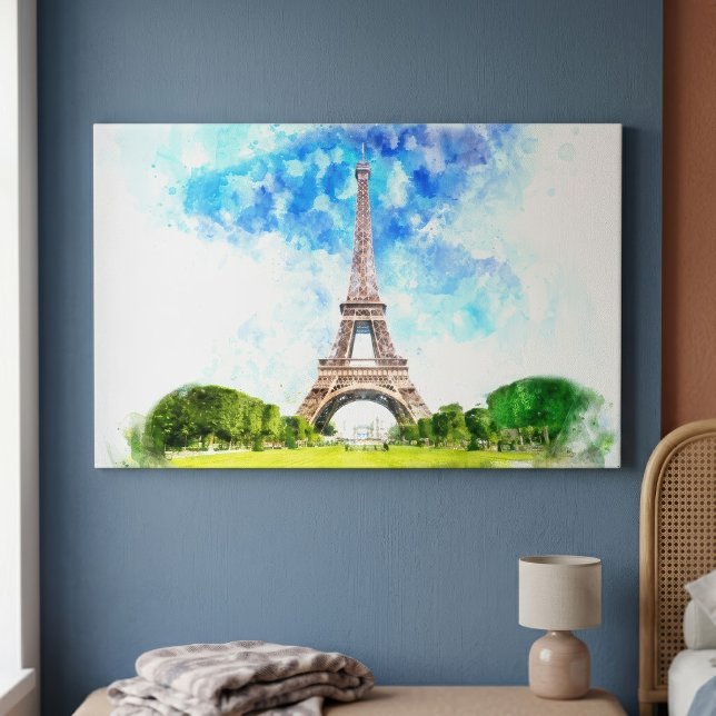 Eiffelturm in Paris nr1 Leinwanddruck (Eiffel Tower Watercolor Paris Skyline Art Print. Canvas Print)