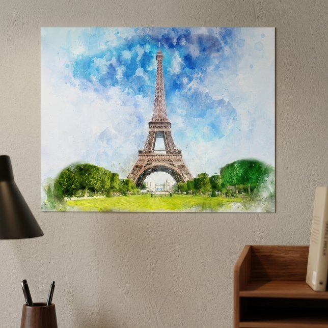 Eiffelturm in Paris nr1 Poster (Eiffel Tower Watercolor Paris Skyline Art Print. Poster)