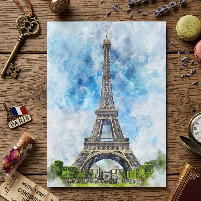 Eiffelturm in Paris nr2 Dankeskarte (Paris France Eiffel Tower Watercolor. Thank You Card)