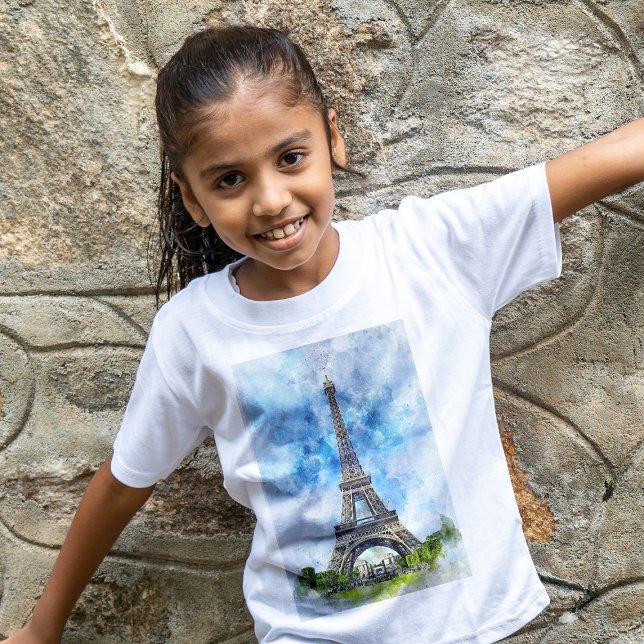 Eiffelturm in Paris nr2 T-Shirt (Paris France Eiffel Tower Watercolor. Girl Basic White T-Shirt)