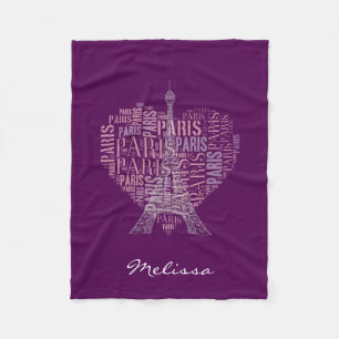 Eiffelturm & Inschriften Paris Deep Purple Fleecedecke