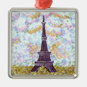 Eiffelturm inspirierter Pointillismus-Ornamensplat Silbernes Ornament