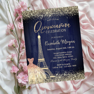 Eiffelturm-Konfetti-Kleid Navyblau Quinceanera Einladung