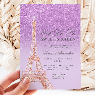 Eiffelturm lila Glitzer Lavendel Sweet 16 Einladung