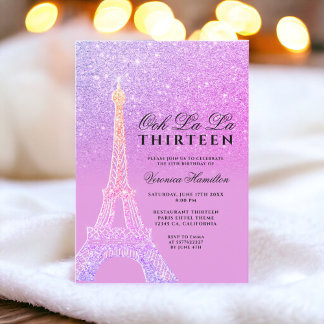 Eiffelturm lila Glitzer rosa Chic dreizehn Einladung