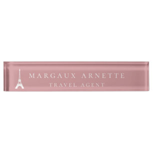 Eiffelturm-Logo-Rosa Namensplakette