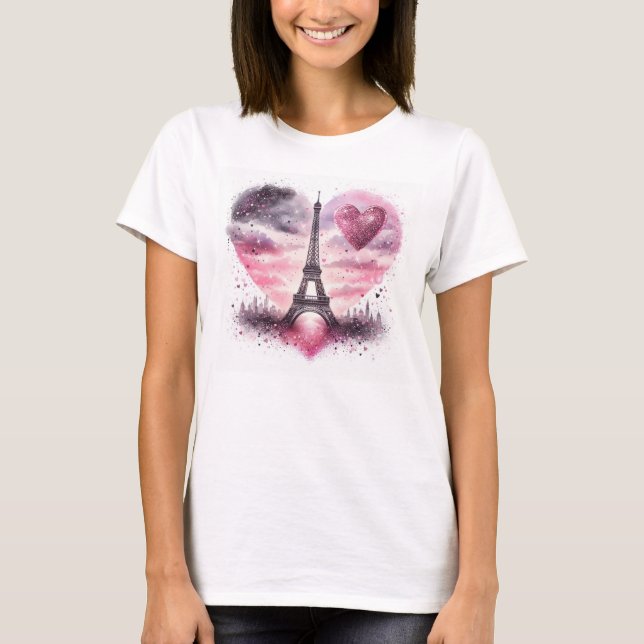 Eiffelturm mit Herz-Mode T-Shirt (Vorderseite)