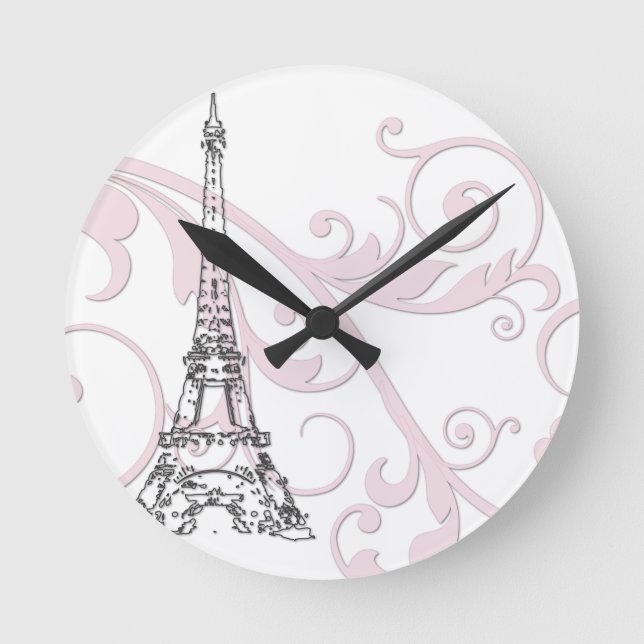 Eiffelturm mit Rollen Runde Wanduhr (Vorderseite)
