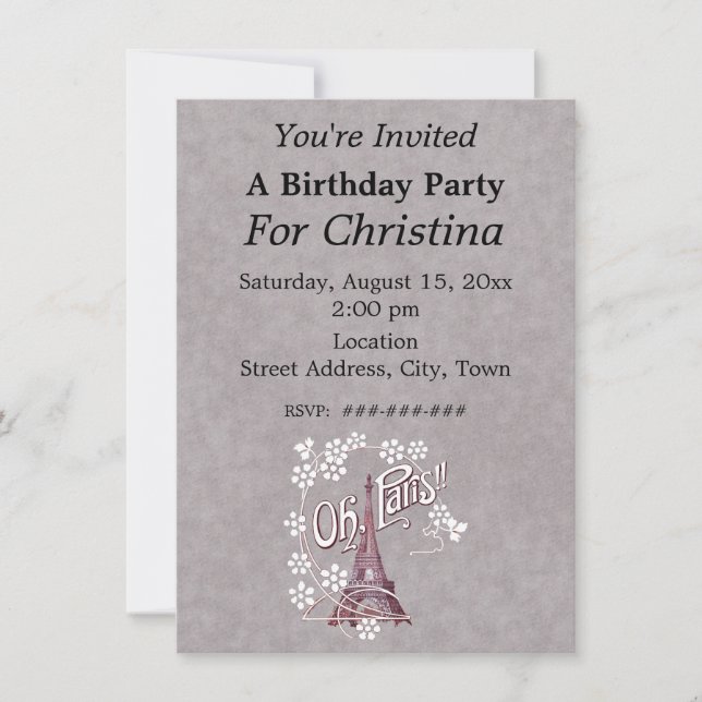 Eiffelturm Oh Paris Frankreich Geburtstag Weiße Bl Einladung (Vorderseite)