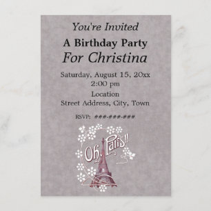 Eiffelturm Oh Paris Frankreich Geburtstag Weiße Bl Einladung