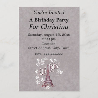 Eiffelturm Oh Paris Frankreich Geburtstag Weiße Bl Einladung