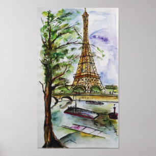 Eiffelturm Paris Aquarell – Blick vom Fluss Poster