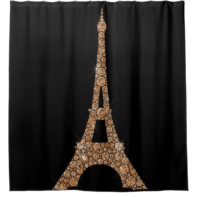 Eiffelturm Paris Black Rose Gold Kupferkristalle K Duschvorhang (Vorderseite)