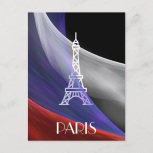 Eiffelturm Paris blaue weiße Flagge auf schwarz Postkarte
