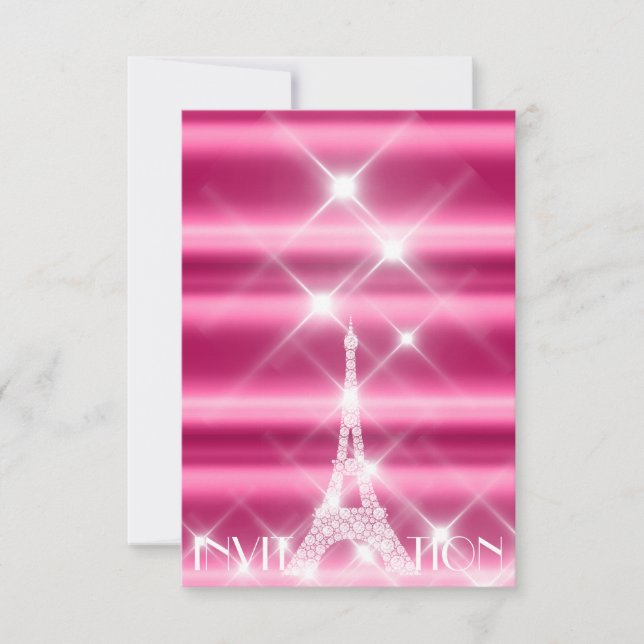 Eiffelturm Paris Bridal Sweet 16. Diamant Pink Einladung (Vorderseite)