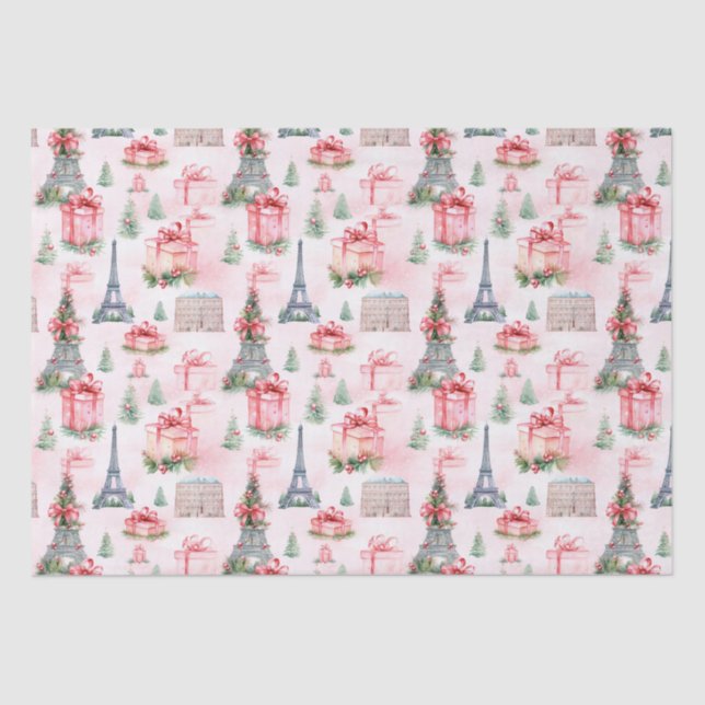 Eiffelturm, Paris Chic Französisch Pink Weihnachte Seidenpapier (Vorderseite)