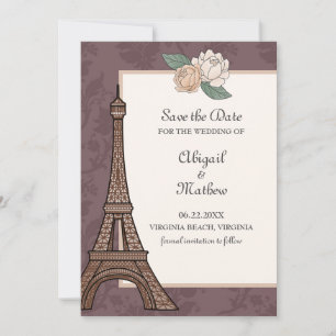 Eiffelturm Paris Floral Damask Mutes Lila Save The Date