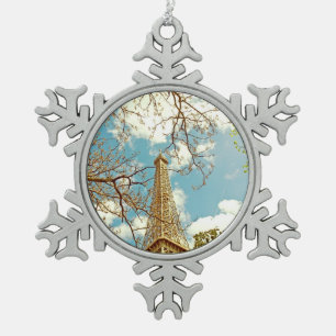 Eiffelturm Paris Fotografie Schneeflocken Zinn-Ornament