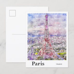Eiffelturm Paris Frankreich Reise Wasserfarbe Hand Postkarte