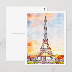 Eiffelturm Paris Frankreich Reiseort Wasserfarbe Postkarte