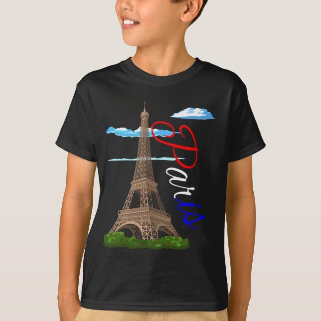 Eiffelturm Paris Französisch-Flagge T-Shirt (Vorderseite)