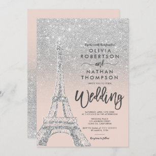 Eiffelturm Paris Glitzer Rosa Hochzeit Einladung
