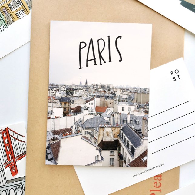 Eiffelturm Paris Handschrift Postkarte (Lettering and photography Paris travel postcard.)