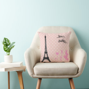 Eiffelturm, Paris, Herz, Polka Dots, Rosa Kissen