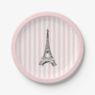 Eiffelturm Paris Illustration Rosa Streifen Pappteller