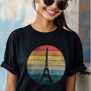 Eiffelturm Paris im Retro Sunset Circle Vintag T-Shirt