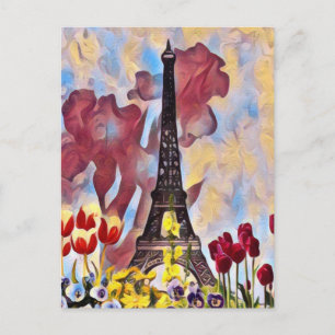 Eiffelturm, Paris Iris, Tulips Spring Blumen Postkarte