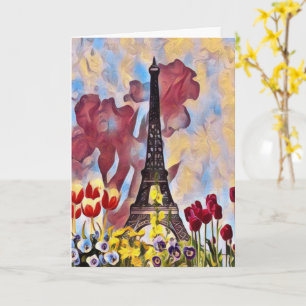 Eiffelturm, Paris Iris, Tulpen Frühlingsblumen Karte