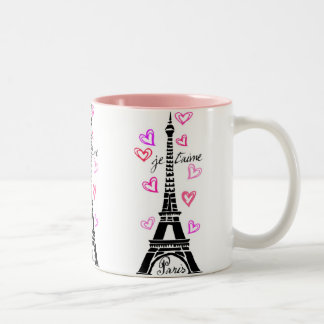 EIFFELTURM PARIS JE T'AIME UND HERZ-DRUCK ZWEIFARBIGE TASSE