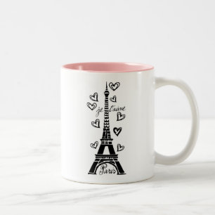 EIFFELTURM PARIS JE T'AIME UND HERZ-DRUCK ZWEIFARBIGE TASSE