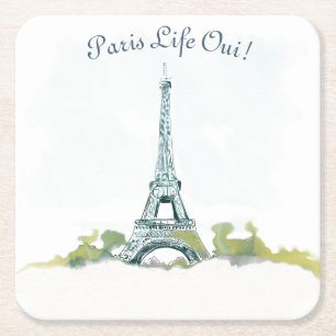 Eiffelturm Paris Pen und Aquarellskizze Rechteckiger Pappuntersetzer