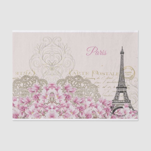 Eiffelturm, Paris Pink Magnolia - Tissue Paper Seidenpapier (Vorderseite)