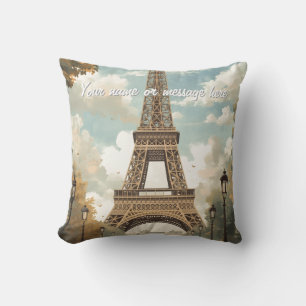 Eiffelturm Paris Reise Vintage Retro Art Name Kissen